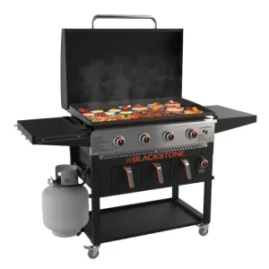 Blackstone Barbecue (BBQ) with air fryer 36 inch griddle cooking sausages