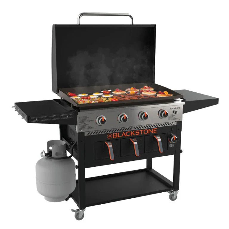 Blackstone Barbecue (BBQ) with air fryer 36 inch griddle cooking sausages