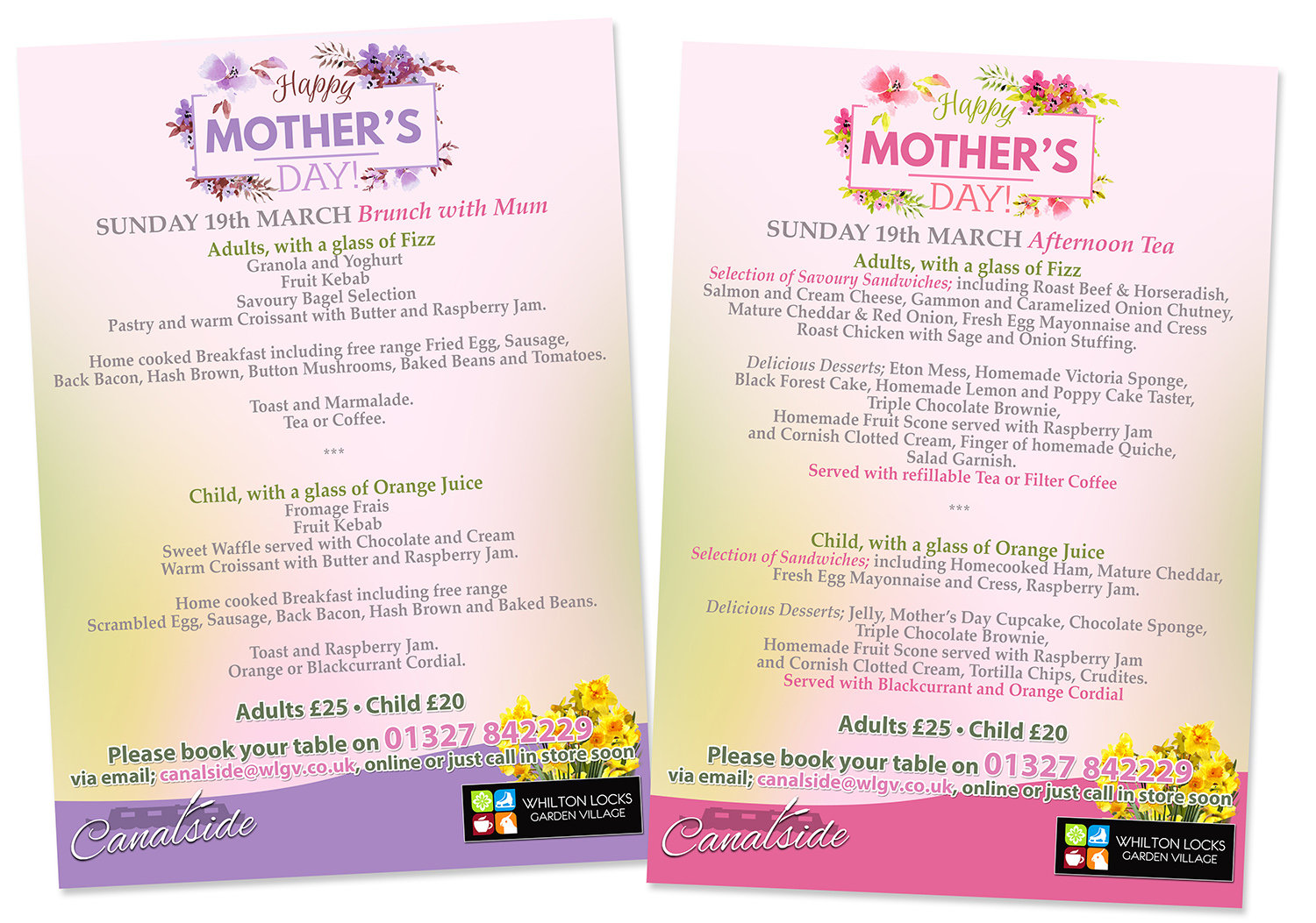 Mothers day menus