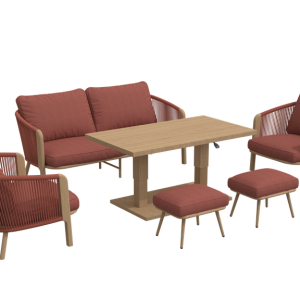 W Garden Living - St Lucia 6 Piece Lounge Set with height adjustable table - Auburn