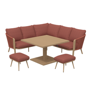 W Garden Living - St Lucia  Mini Square Corner Casual Dining Set with height adjustable table - Auburn
