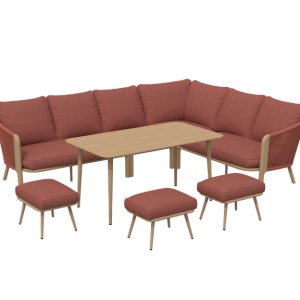 W Garden Living - St Lucia Rectangular Modular Corner Casual Dining Set - Auburn
