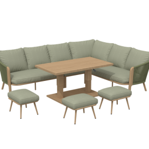 W Garden Living - St Lucia Rectangular Modular Corner Casual Dining Set with height adjustable table - Green
