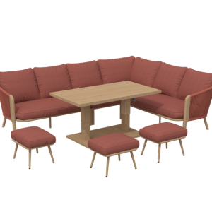 W Garden Living - St Lucia Rectangular Modular Corner Casual Dining Set with height adjustable table - Auburn