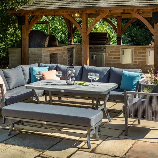 Hartman Dubai Rectangular Casual Dining Set with 2 Seat Bench & Lounge Chair Whilton Locks